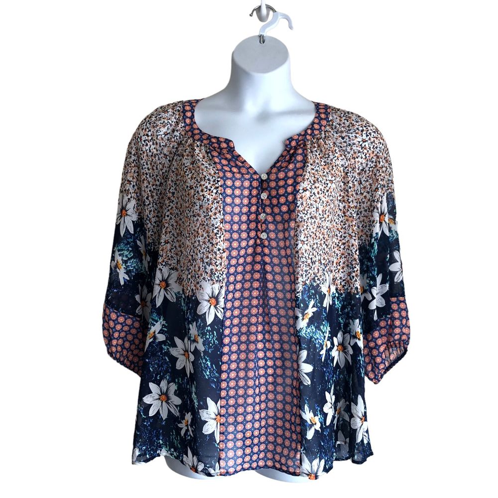 Anthropologie Fig and Flower Women's Peasant Blouse Plus 1X Floral Ditsy Boho